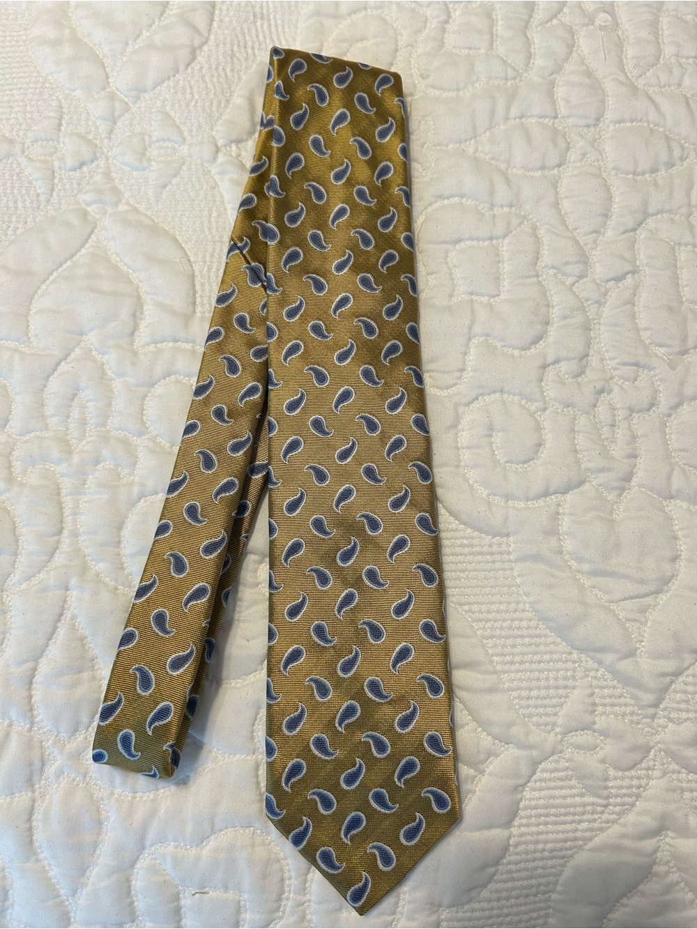 Altea Mustard Gold Paisley Silk Tie with Blue Accents